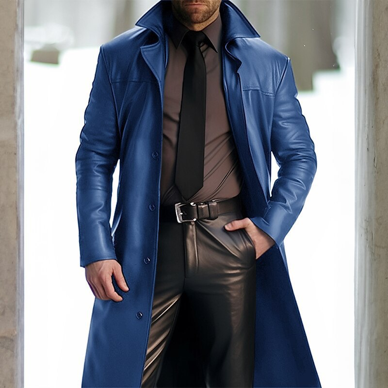 Men's Vintage Leather Mid-Length Coat – Premium Biker Style