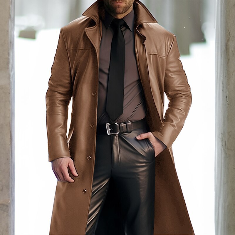 Men's Vintage Leather Mid-Length Coat – Premium Biker Style