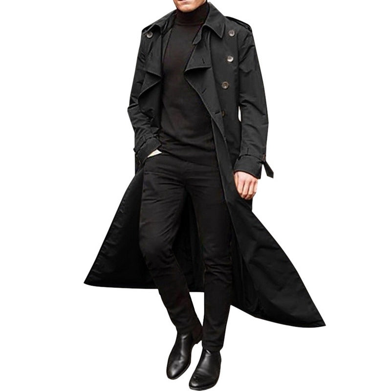 Men's Long Trench Coat – Classic Slim Fit Outerwear