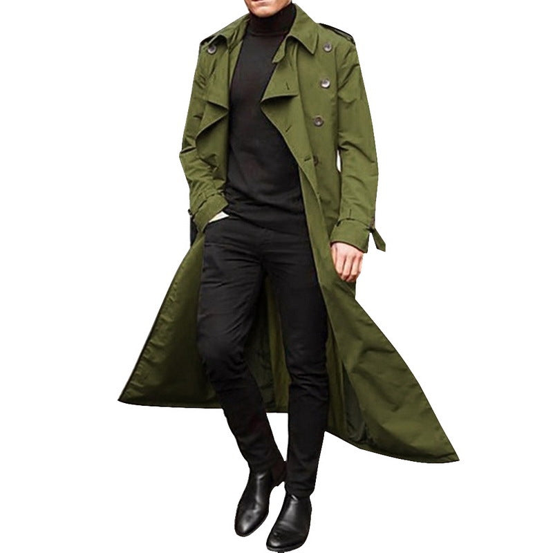 Men's Long Trench Coat – Classic Slim Fit Outerwear