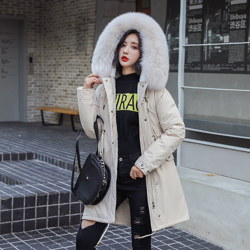 Women's Mid-Length Cotton Down Jacket – Lightweight Warm Coat
