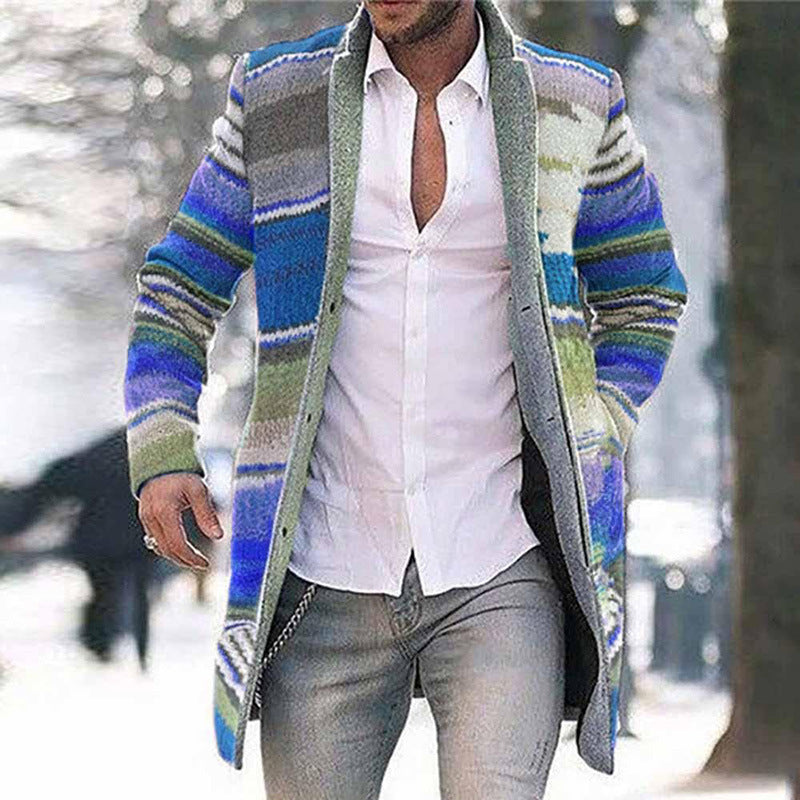 Men's Printed Long Sleeve Trench Coat – Casual Street Style