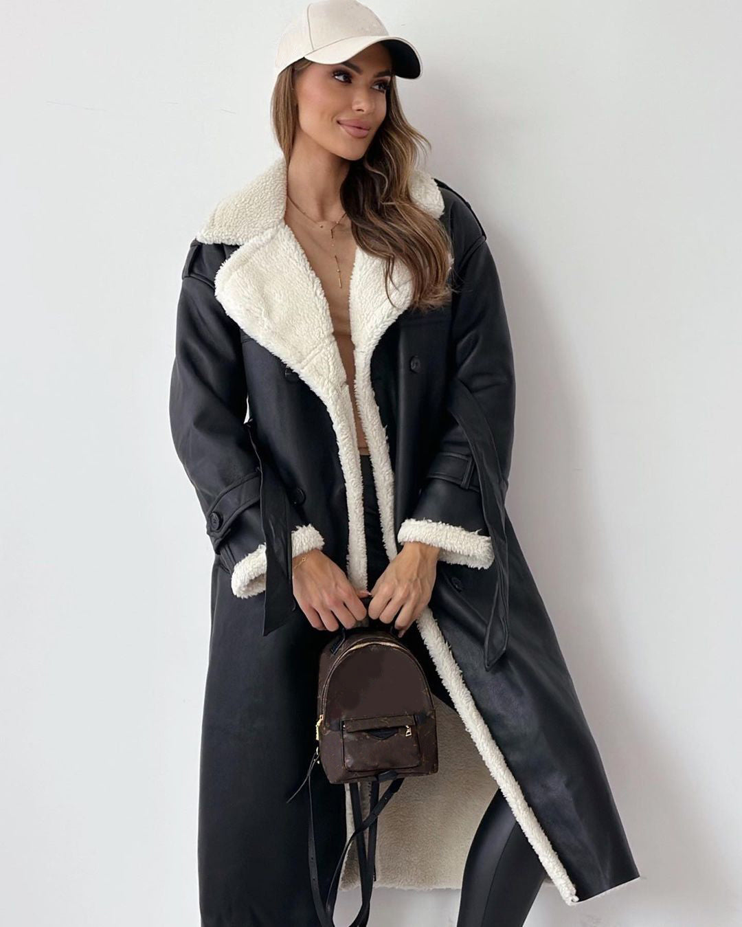 Women's Double-Breasted Trench Coat – Belted Mid-Length Winter Windbreaker