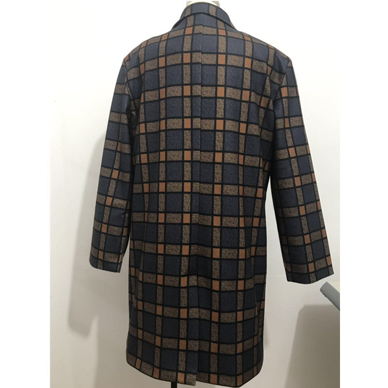 Men's Mid-Length Plaid Woolen Coat – Classic Premium Outerwear