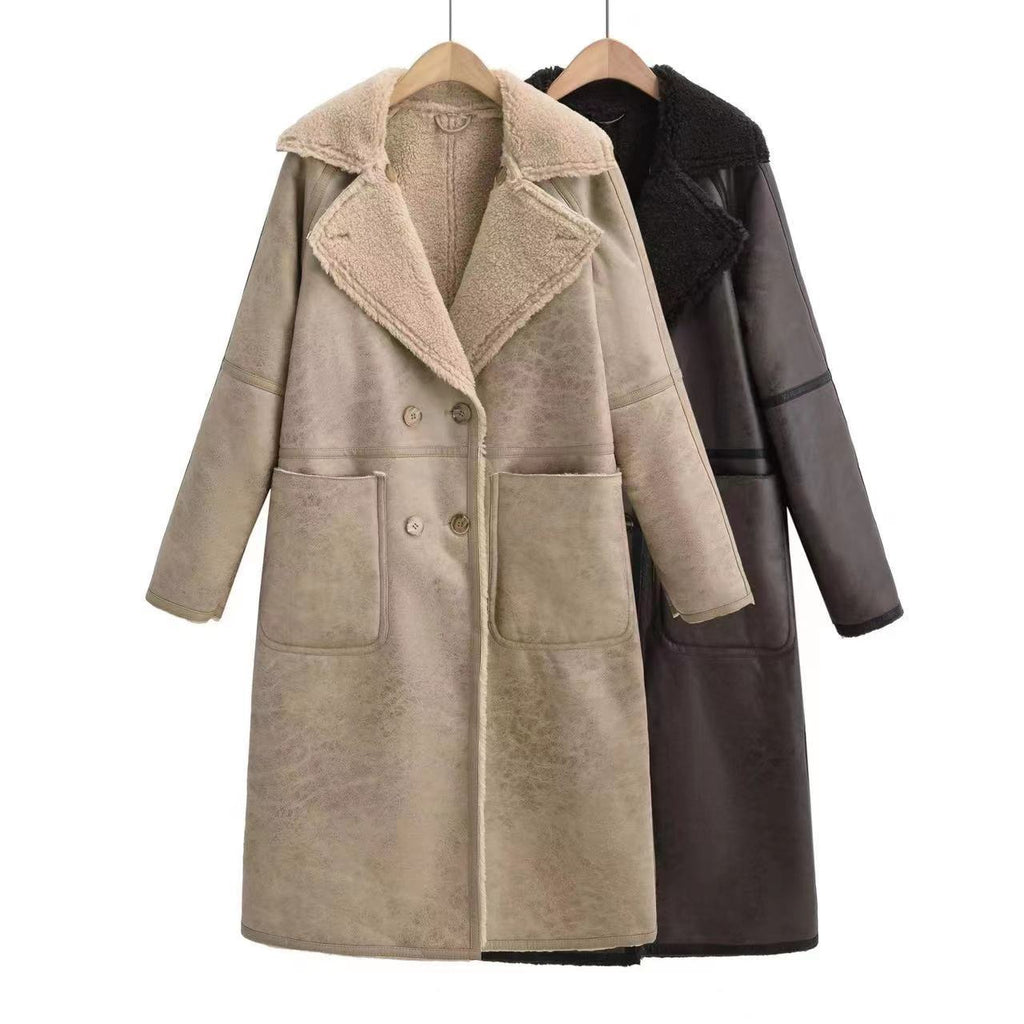 Women's Double-Breasted Trench Coat – Belted Mid-Length Winter Windbreaker