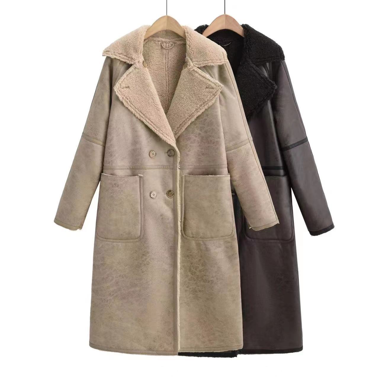Women's Double-Breasted Trench Coat – Belted Mid-Length Winter Windbreaker
