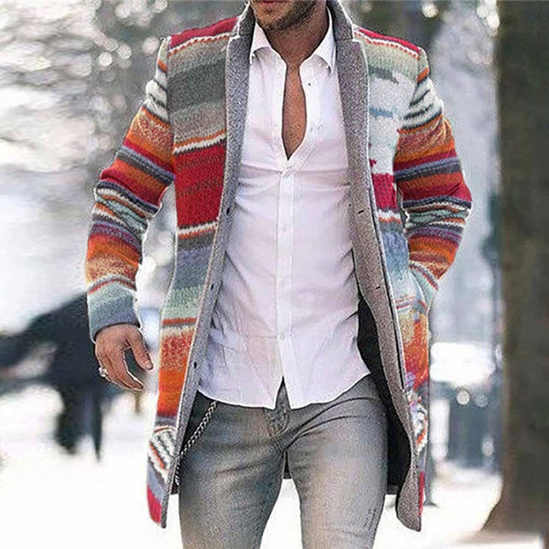 Men's Printed Long Sleeve Trench Coat – Casual Street Style