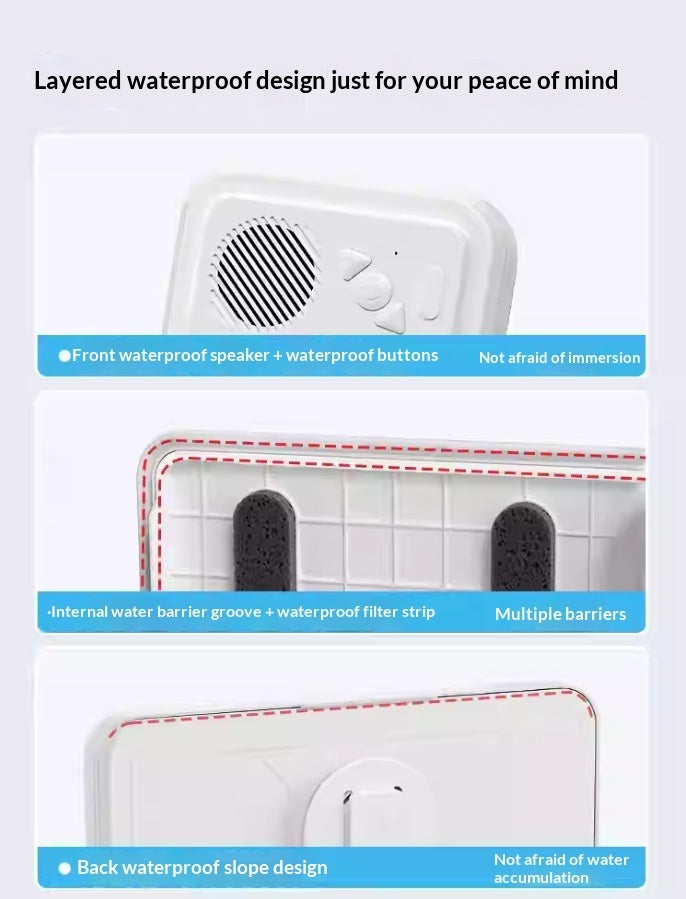 Waterproof Bathroom Phone Holder with Bluetooth Speaker – 360° Rotating TV Stand