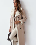 Women's Double-Breasted Trench Coat – Belted Mid-Length Winter Windbreaker