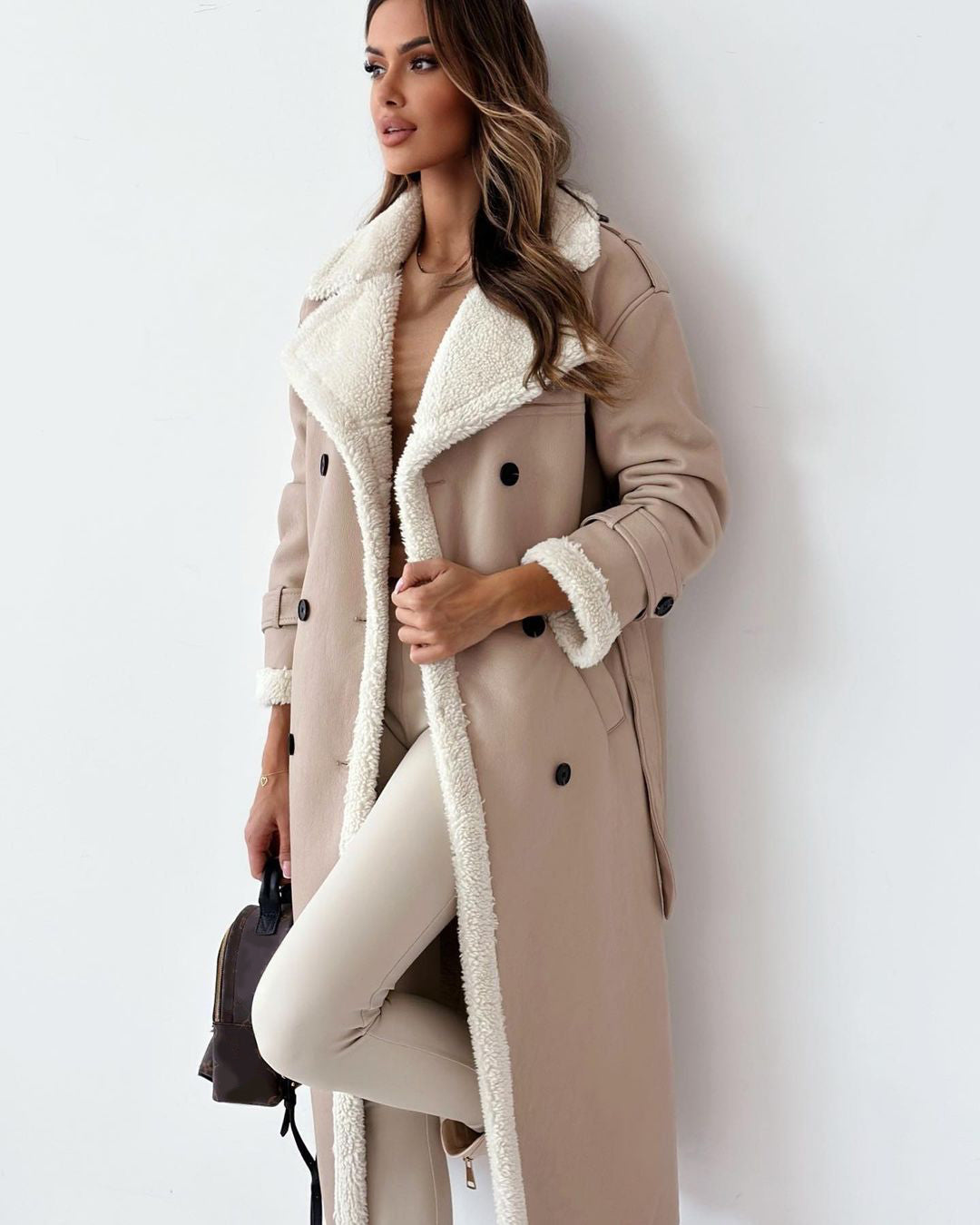 Women's Double-Breasted Trench Coat – Belted Mid-Length Winter Windbreaker
