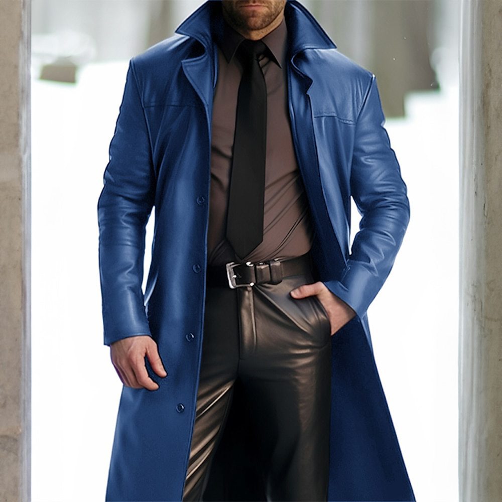Men's Vintage Leather Mid-Length Coat – Premium Biker Style