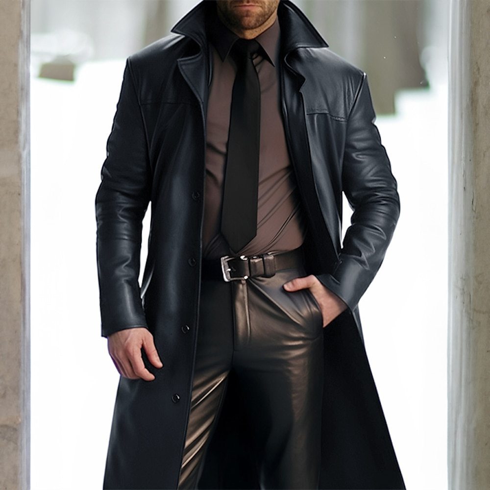 Men's Vintage Leather Mid-Length Coat – Premium Biker Style