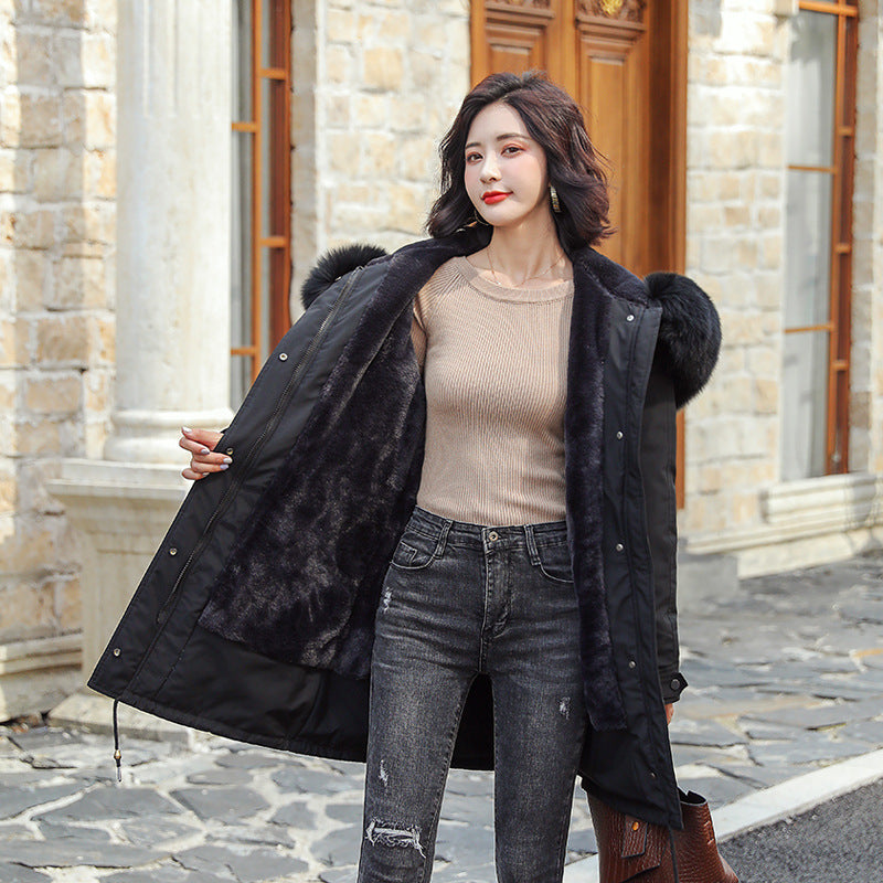 Women's Mid-Length Cotton Down Jacket – Lightweight Warm Coat