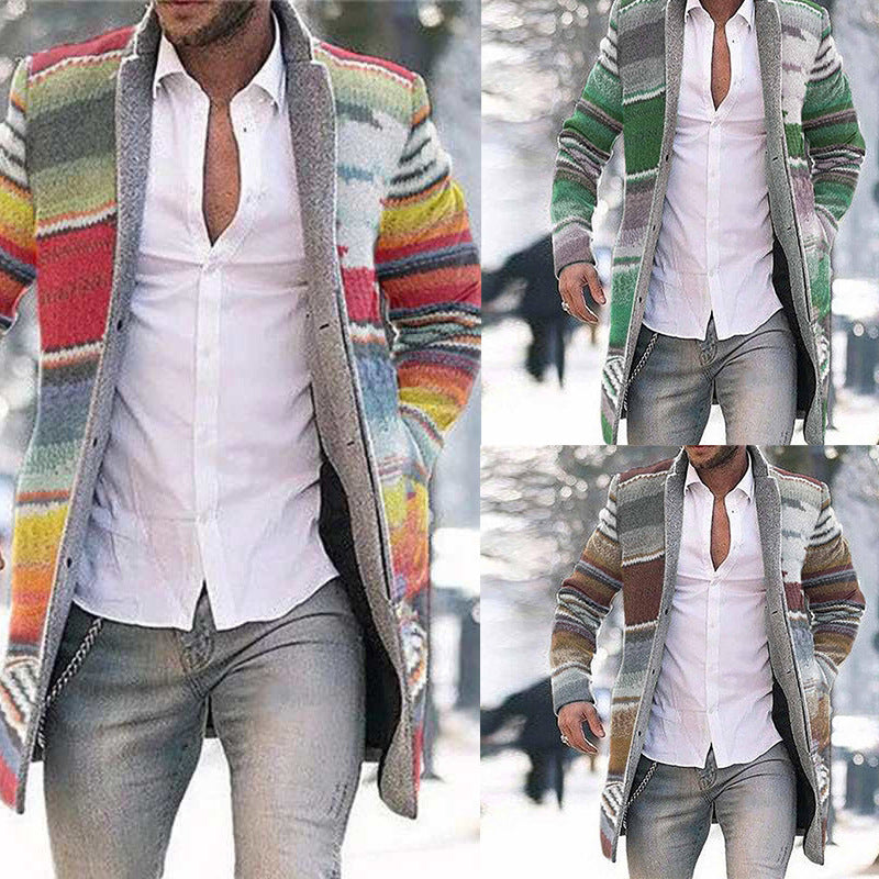 Men's Printed Long Sleeve Trench Coat – Casual Street Style