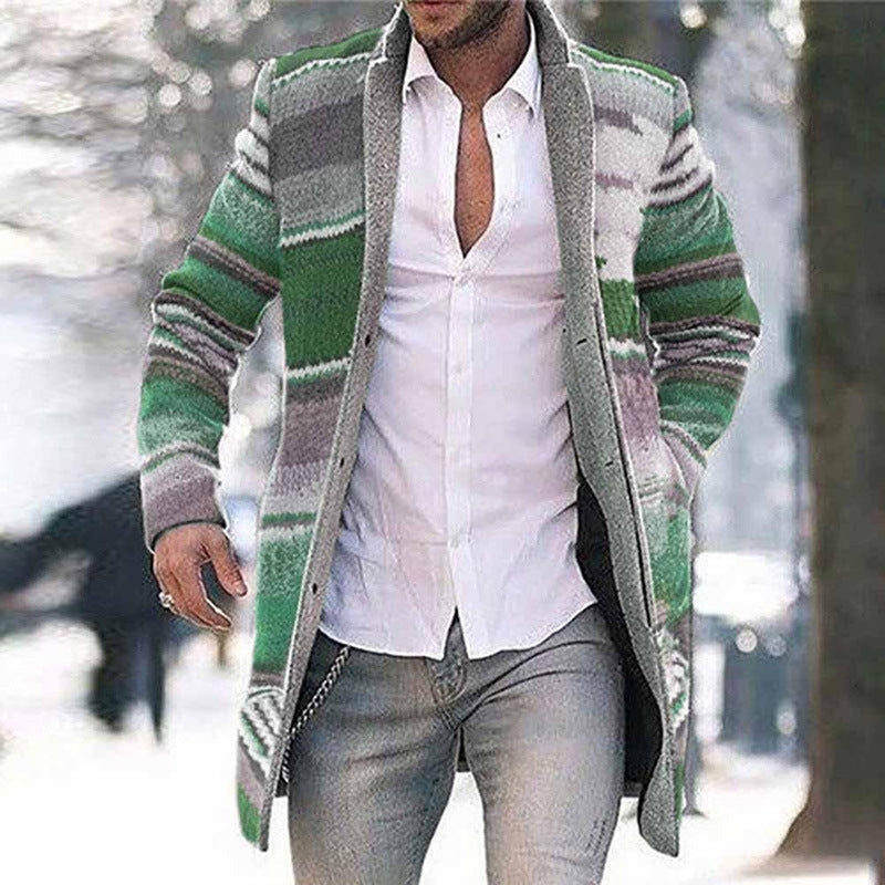Men's Printed Long Sleeve Trench Coat – Casual Street Style