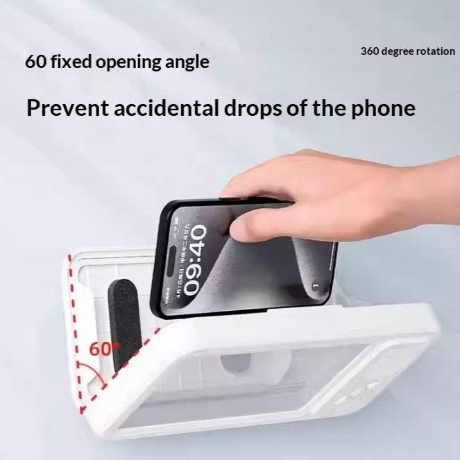 Waterproof Bathroom Phone Holder with Bluetooth Speaker – 360° Rotating TV Stand