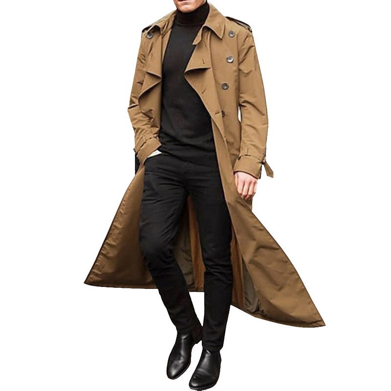 Men's Long Trench Coat – Classic Slim Fit Outerwear