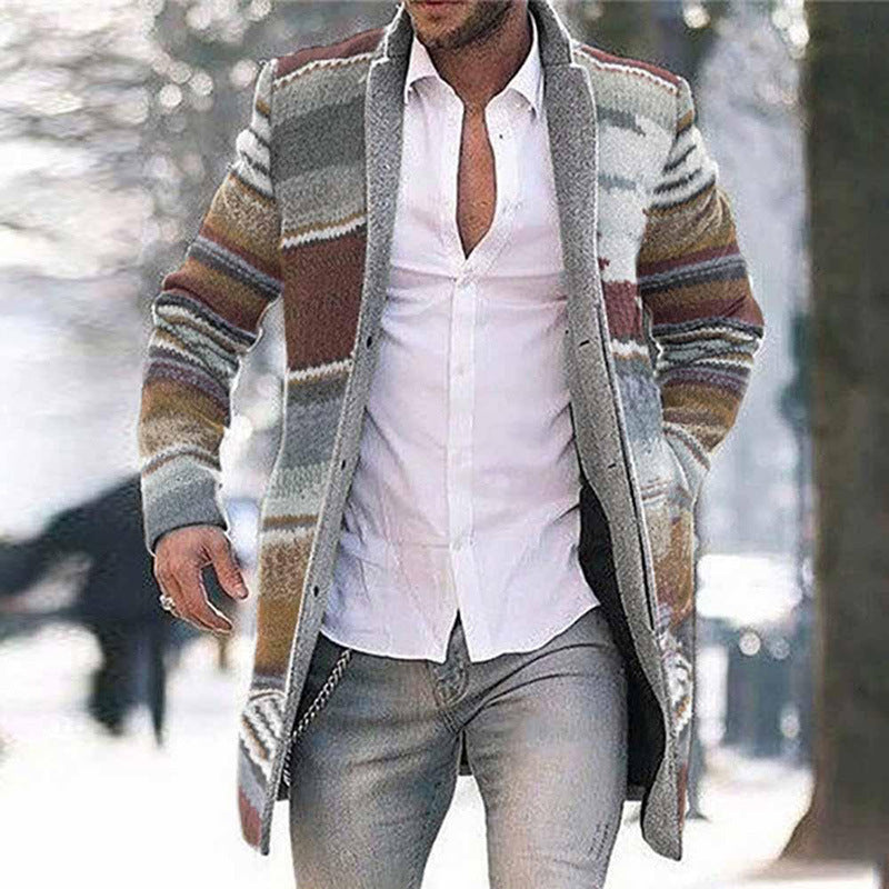 Men's Printed Long Sleeve Trench Coat – Casual Street Style