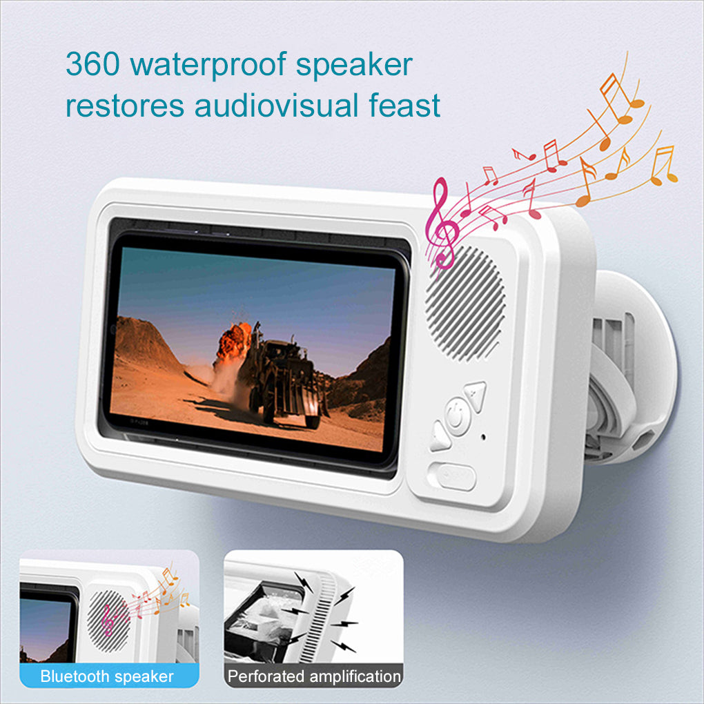 Waterproof Bathroom Phone Holder with Bluetooth Speaker – 360° Rotating TV Stand