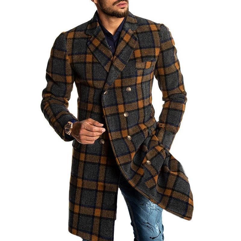Men's Mid-Length Plaid Woolen Coat – Classic Premium Outerwear