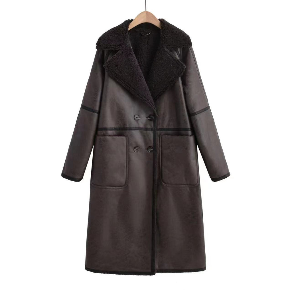 Women's Double-Breasted Trench Coat – Belted Mid-Length Winter Windbreaker