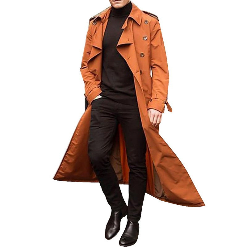 Men's Long Trench Coat – Classic Slim Fit Outerwear