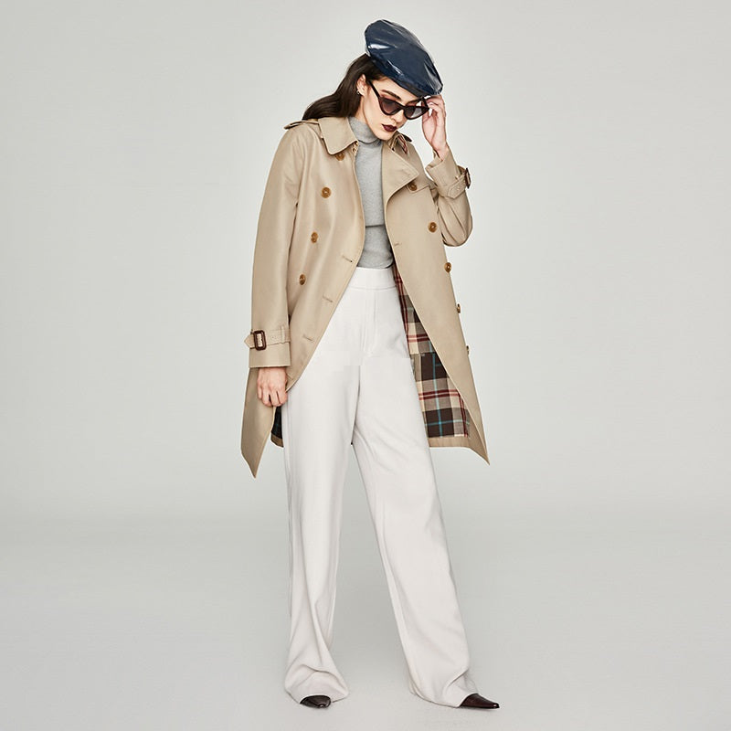 Women's Long Double-Breasted Trench Coat – Premium Designer Style