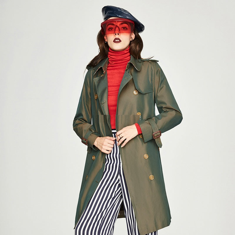 Women's Long Double-Breasted Trench Coat – Premium Designer Style