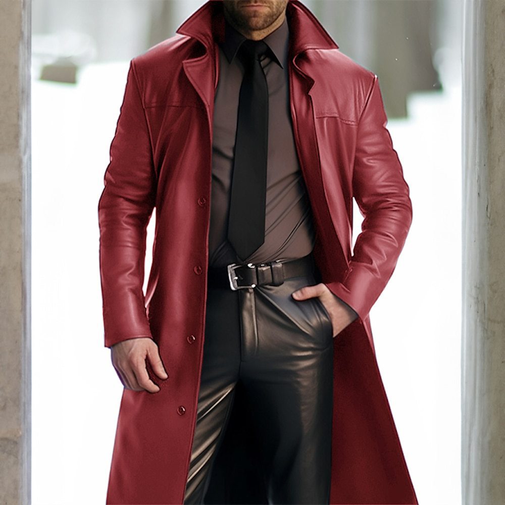 Men's Vintage Leather Mid-Length Coat – Premium Biker Style
