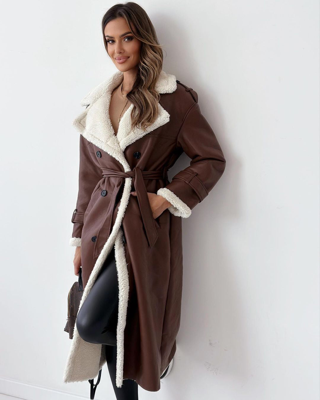 Women's Double-Breasted Trench Coat – Belted Mid-Length Winter Windbreaker