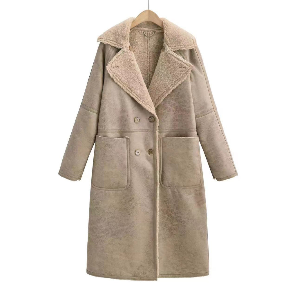 Women's Double-Breasted Trench Coat – Belted Mid-Length Winter Windbreaker