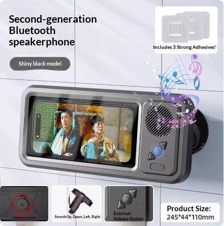 Waterproof Bathroom Phone Holder with Bluetooth Speaker – 360° Rotating TV Stand