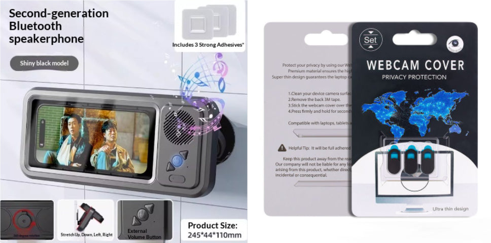 Waterproof Bathroom Phone Holder with Bluetooth Speaker – 360° Rotating TV Stand
