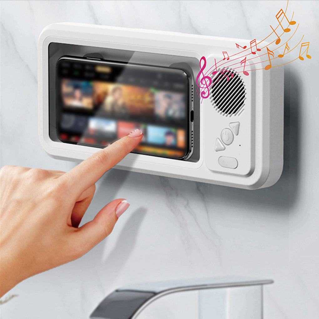 Waterproof Bathroom Phone Holder with Bluetooth Speaker – 360° Rotating TV Stand