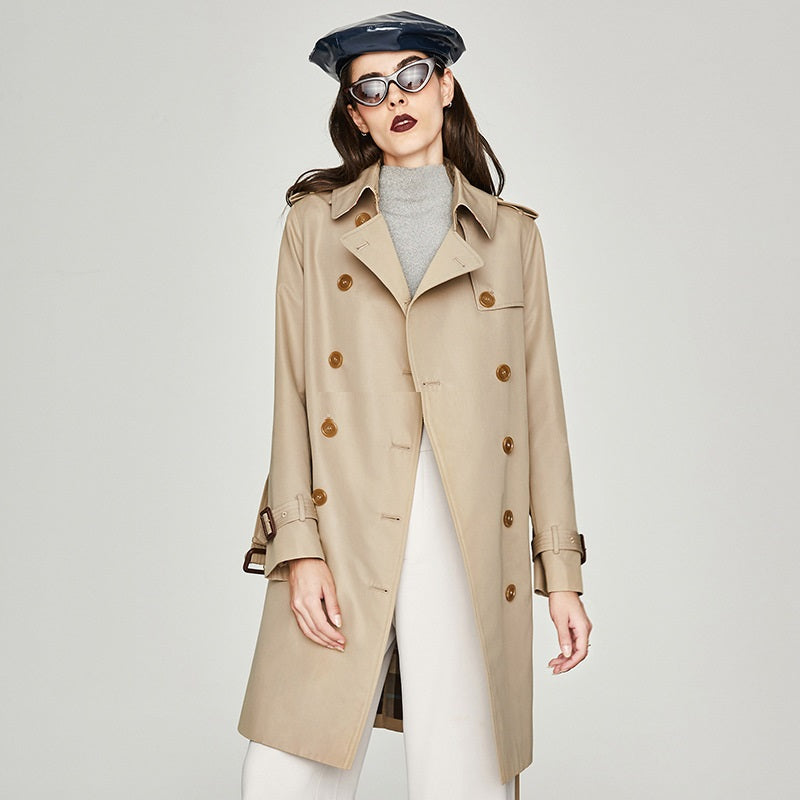 Women's Long Double-Breasted Trench Coat – Premium Designer Style