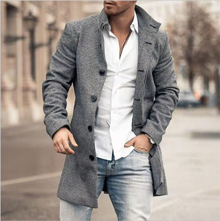 Men's Casual Fashion Trench Jacket – Mid-Length Street Style